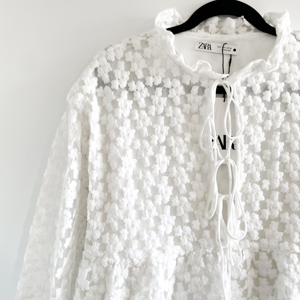 Zara White Floral Lace Long Sleeve Dress